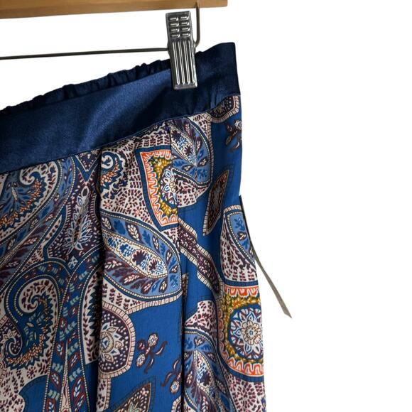 Anthropologie Elevenses Ines Blue Paisley Print Wide Leg Flowy Boho Pants Size L - Picture 7 of 15